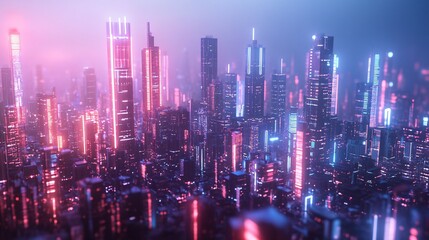 Obraz premium Cyberpunk Cityscape with Neon Lights