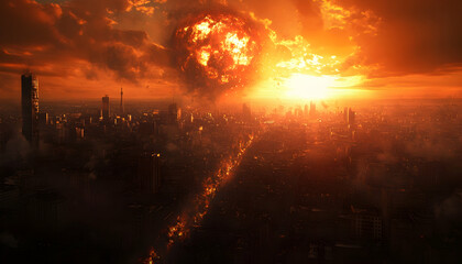 Epic End of the World Scene, Apocalyptic Doomsday with Nuclear Destruction, Illustrated Chaos  