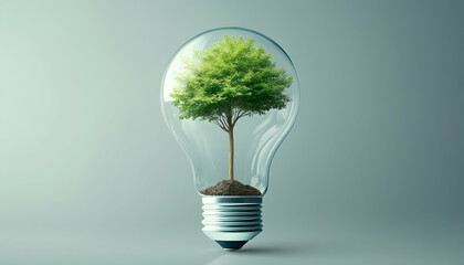 Green Tree in a Light Bulb, A Concept of Sustainable Energy and Environmental Conservation  