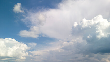 Beautiful blue sky with fluffy white clouds creating a serene atmosphere, perfect for nature lovers and outdoor activities. Ideal for backgrounds and sky-related projects.