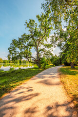 Obraz premium Lednice Chateau with beautiful gardens and parks. Lednice Valtice Landscape, South Moravian region. UNESCO World Heritage Site.