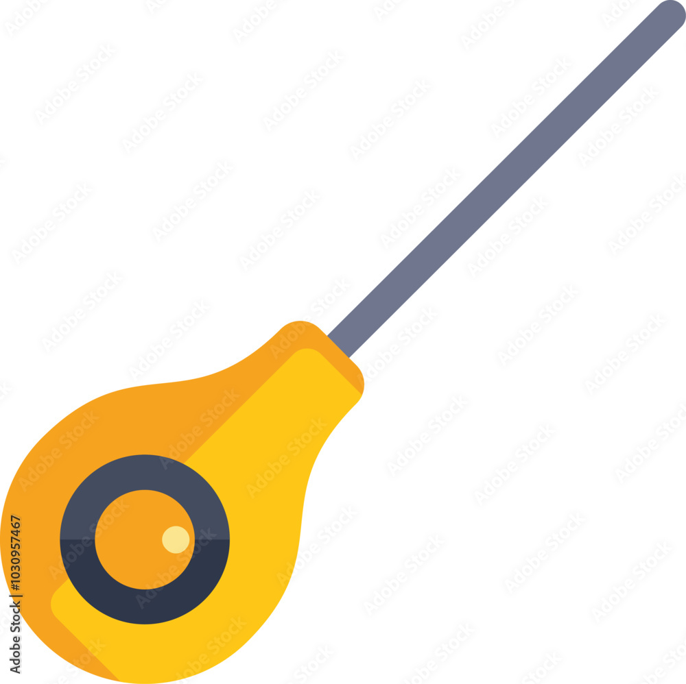 Poster marking tool with yellow body and string is lying diagonally on a white background