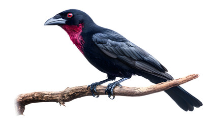 Fototapeta premium Purple-throated Fruitcrow Bird Perched On A Branch, On Transparent Background PNG, Wallpaper, Cover and Screen for Smartphone, PC, Laptop, Transparent PNG