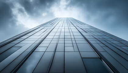 Fototapeta premium Low-angle shot of a striking gray building illuminated by daylight 