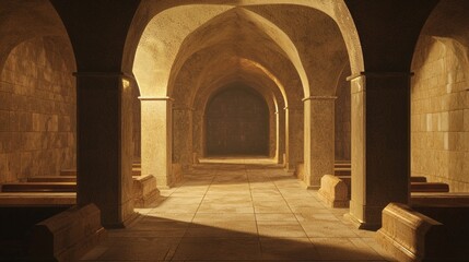 Fototapeta premium Eerie Beauty of a Dimly Lit Gothic Crypt - Detailed 3D Render Illustration
