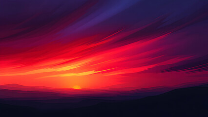 Fototapeta premium Vibrant Sunset Over Mountain Landscape