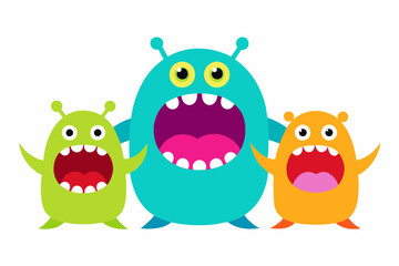 Happy Halloween. Colorful monster silhouette set line.