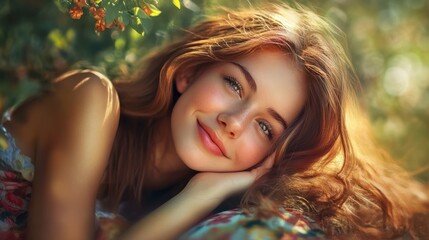 Fototapeta premium Pretty smiling girl relaxing outdoor