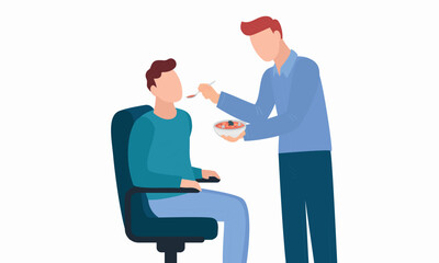 Feeding with spoon for health assistance in autism patient doctor feeding patient for Intellectual disability assistance. Nurse living tasks for autism patient feeding at autism care center food aid