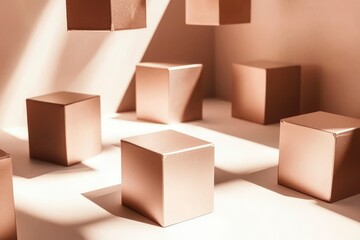 Obraz premium Geometric Composition of Beige Cubes with Light and Shadow