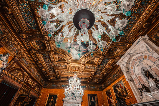 Historical royal room in Peles Castle. The Peles castle in the town of Sinaia, Transylvania, Carpathian Mountains, Romania