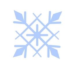 Blue snowflake sticker. Winter season and snowy weather. Christmas and New Year pattern and ornament. Logotype and emblem, branding. Flat vector illustration