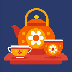 Fototapeta premium Traditional asian tea set with a floral pattern, representing asian culture and the symbolic element of tea in their traditions. Asian culture element or traditional symbol of asia