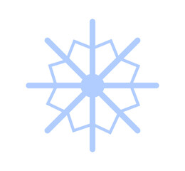 Blue snowflake sticker. Winter season and snowy cold weather. Noel Eve pattern and ornament. Graphic element for website. Flat vector illustration