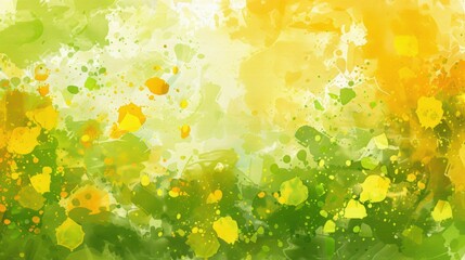 Abstract Watercolor Background with Green and Yellow Splashes