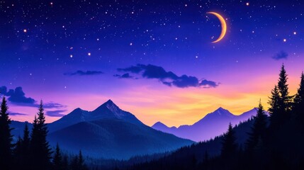 Fototapeta premium Serene Pixel Art Landscape at Night