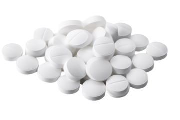 A pile of white pills on a clean surface, representing various medicinal uses.