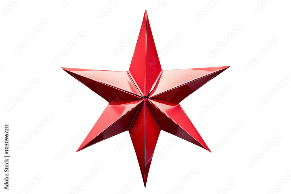 Poster a striking 3d rendered red star on a white isolate background, perfect for thematic designs and arti