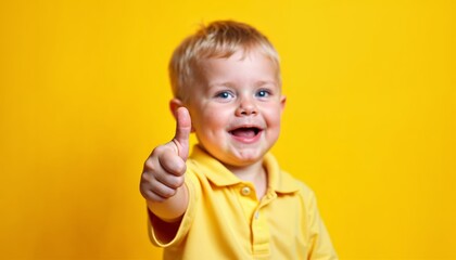 Cheerful Child Giving Thumbs Up Against Bright Yellow Background