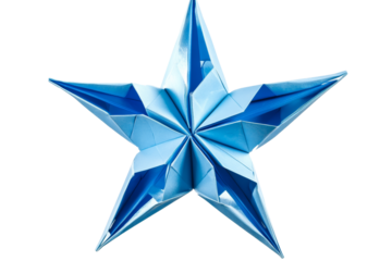A stunning blue origami star isolated on a white background, perfect for creative design projects.