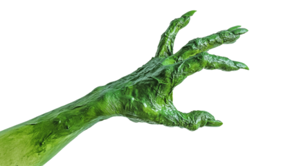 Halloween green color of witches evil or zombie monster hand isolated on transparent background