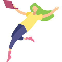 Vector woman with laptop levitating icon isolated