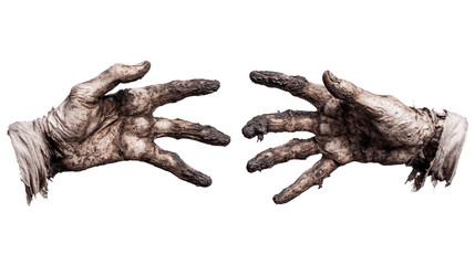 Fototapeta premium Terrible zombie hands dirty hands of the mummy isolated on transparent background halloween theme