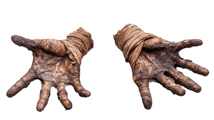 Terrible zombie hands dirty hands of the mummy isolated on transparent background halloween theme