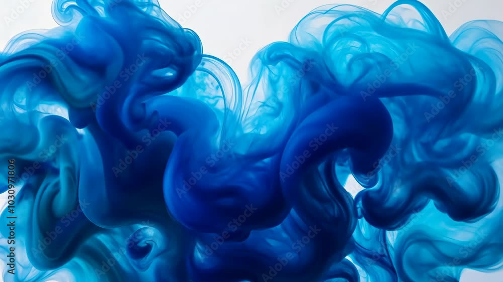Poster blue ink swirls and dances in a white background, creating a mesmerizing abstract design