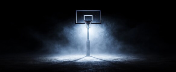 Basketball Hoop in the Fog: A Dramatic Sports Image