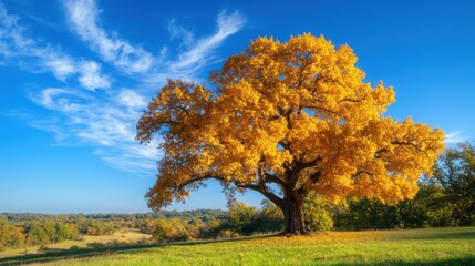 Naklejka premium Majestic Oak Tree in Autumn Glow