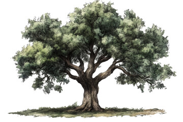 Elegant, detailed illustration of a majestic tree with rich foliage on a white isolated background.