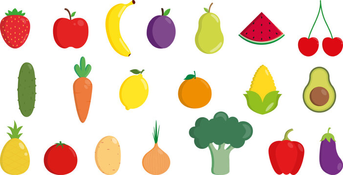 Owoce i warzywa. Zestaw ilustracji. 