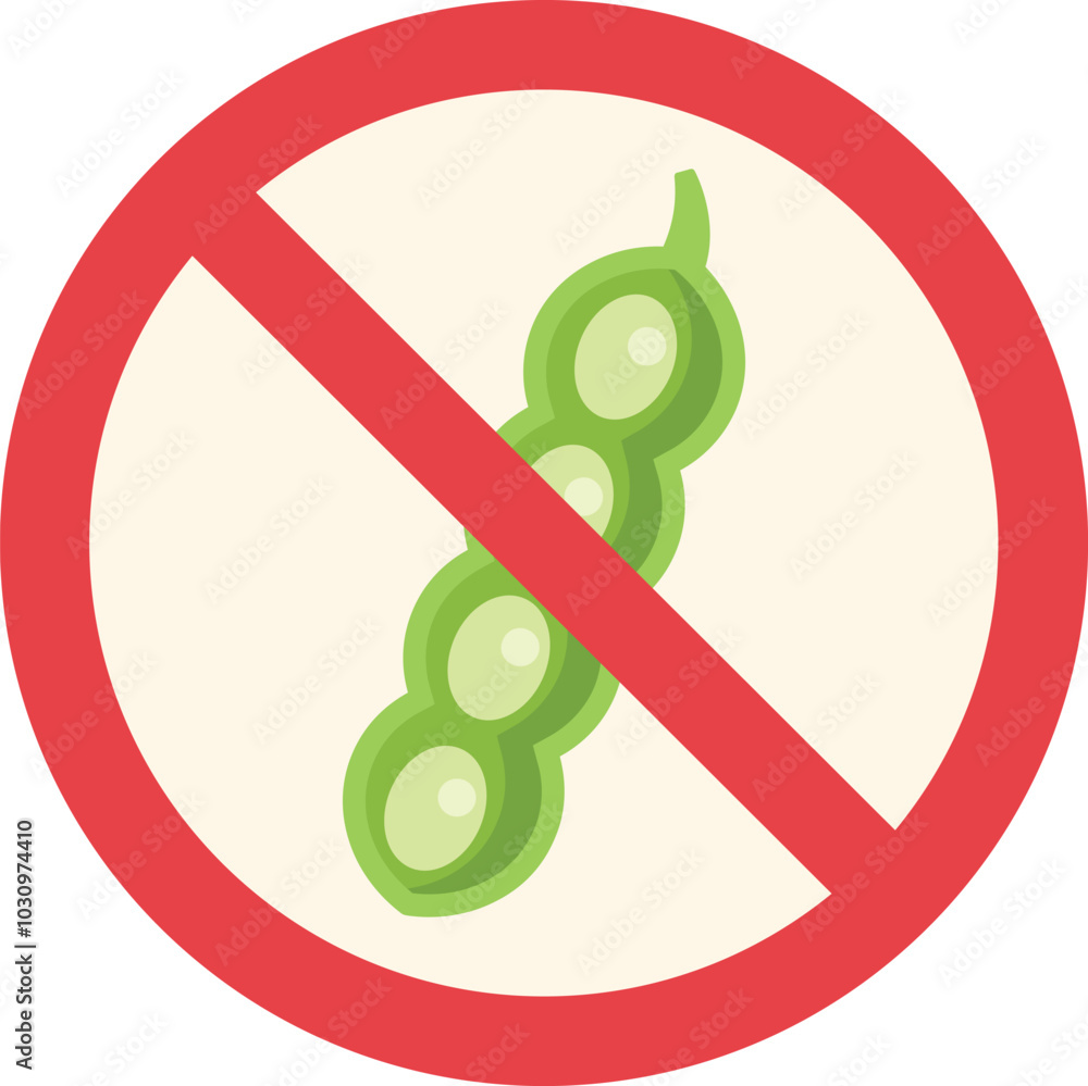 Poster red circle with a diagonal line over a pod of peas, indicating a ban on this specific food