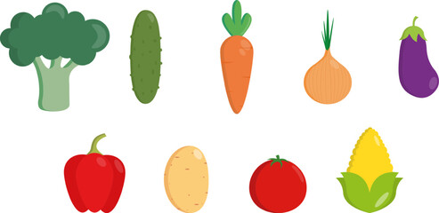Wektorowe ilustracje warzyw. Zestaw kolorowych ikon.