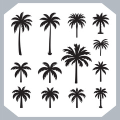 Logotype black simple palm tree vector silhouettes, Palm Trees Silhouette, Coconut Tree Silhouette on white background