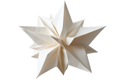 Intricate paper star ornament, showcasing unique folds and sharp points, ideal for decoration, crafts, or festive themes.