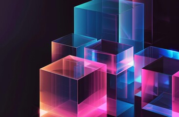 abstract neon glass cubes in dark background