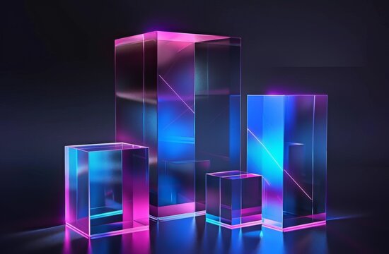Fototapeta abstract neon glass cubes in dark background