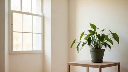 Fototapeta premium Bright Room with Green Plant and Natural Light.
