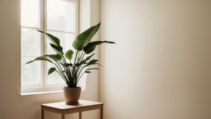Bright Room with Green Plant and Natural Light.