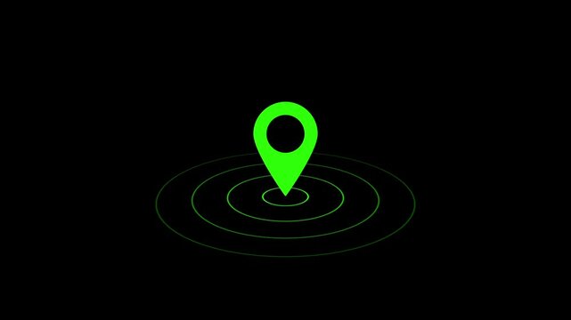 green color GPS location pointer animated and locator icon animation on black background.