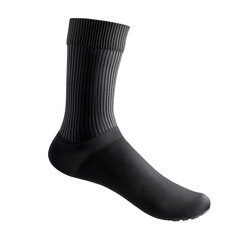 Stylish black sock with a ribbed design on a white isolated background.