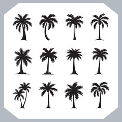 Logotype black simple palm tree vector silhouettes, Palm Trees Silhouette, Coconut Tree Silhouette on white background