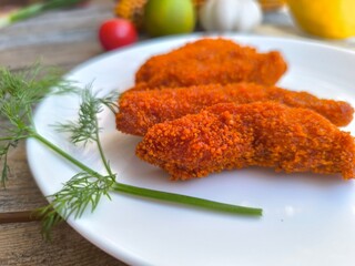 Chicken nuggets on a plate. High-quality photo