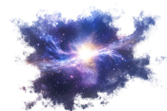 Stunning cosmic nebula with vibrant colors and bright star formations on a transparent background.