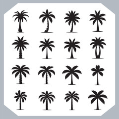 Logotype black simple palm tree vector silhouettes, Palm Trees Silhouette, Coconut Tree Silhouette on white background
