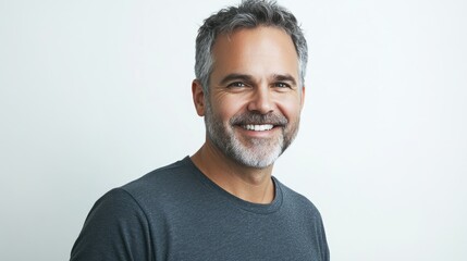 Fototapeta premium Photo of a middle-aged male model with a long beard and gray hair who looks confident looking at the camera.