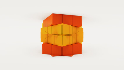 Abstract cube background red orange yellow dynamic fractal architecture blocks bright diffused lighting 3d illustration render