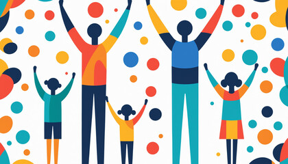 Happy Family Icon in Multicolored Simple Figures.